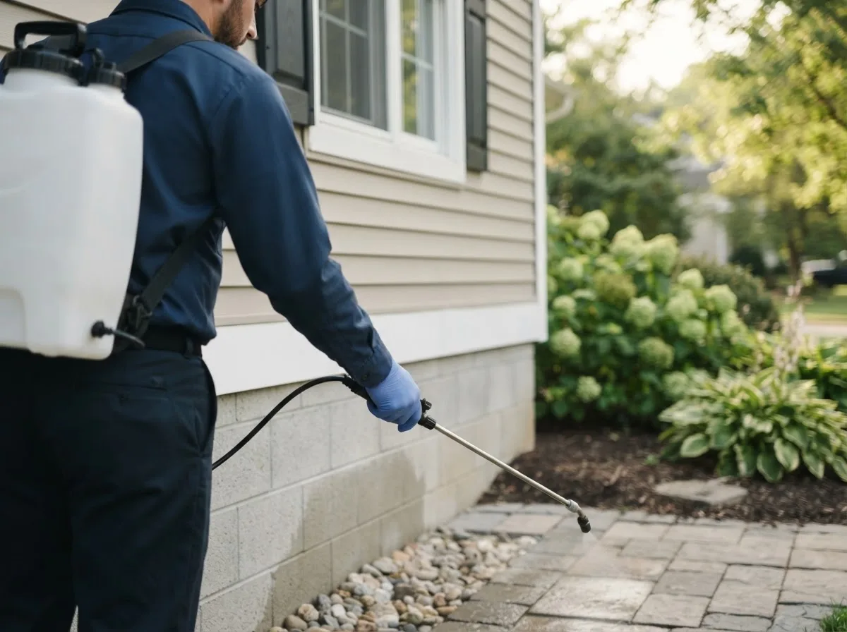 Pest control technician inspecting a home in Litchfield, NH